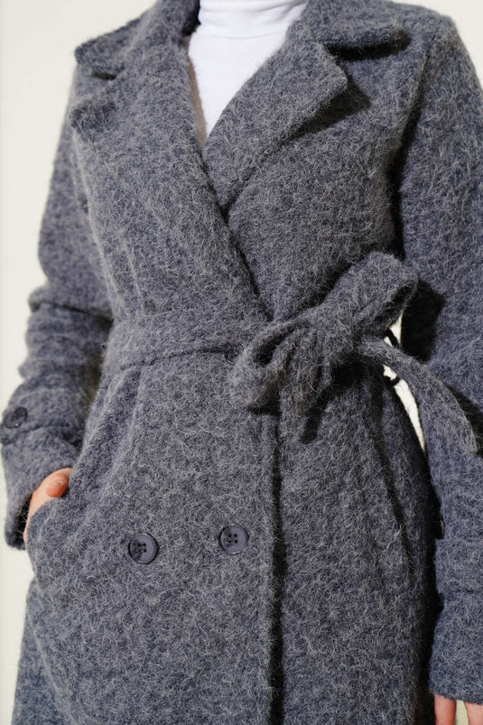 Manteau croisé en cachemire ceinturé couleur fumée