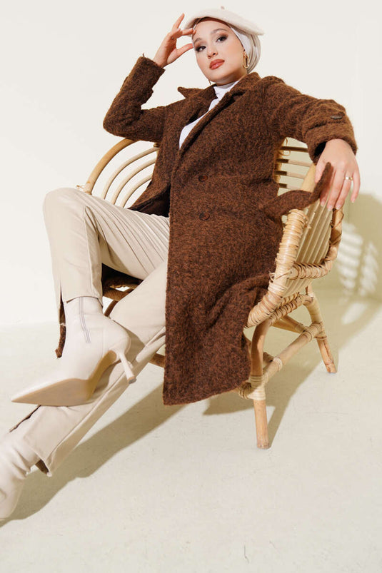 Double Breasted Belted Cashmere Coat in Tan