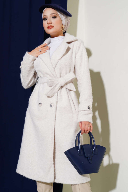 Manteau croisé en cachemire avec ceinture Stone