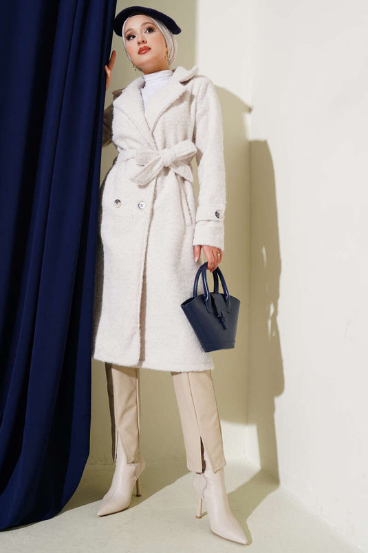 Manteau croisé en cachemire avec ceinture Stone