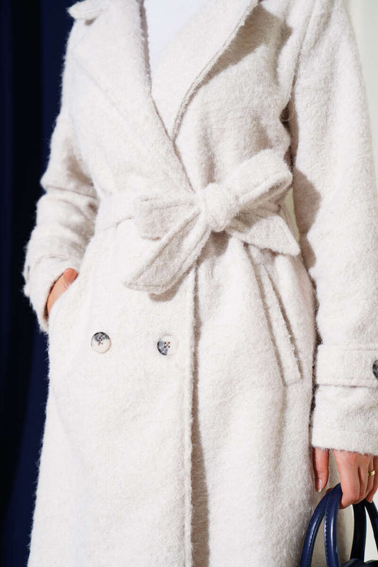 Manteau croisé en cachemire avec ceinture Stone