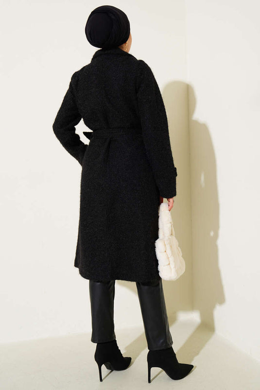 Manteau croisé en cachemire avec ceinture noir