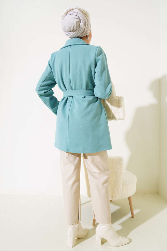 Collared Belted Short Wool Coat Mint