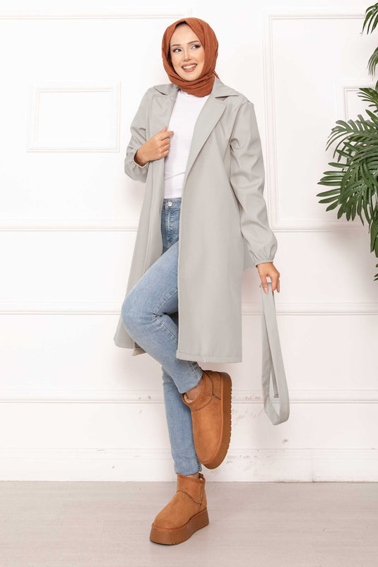 Trench-coat décontracté à double boutonnage et ceinture Stone