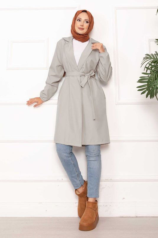 Trench-coat décontracté à double boutonnage et ceinture Stone