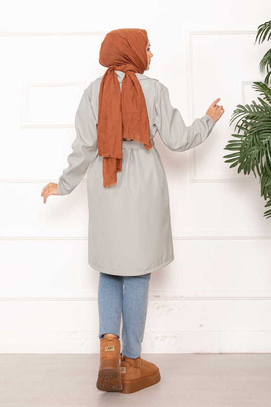 Trench-coat décontracté à double boutonnage et ceinture Stone