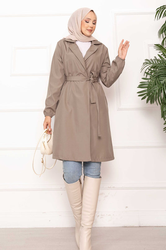 Trench-coat décontracté à double boutonnage et ceinture en vison