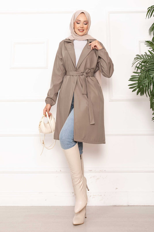 Trench-coat décontracté à double boutonnage et ceinture en vison