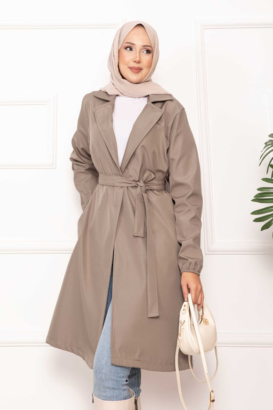 Trench-coat décontracté à double boutonnage et ceinture en vison