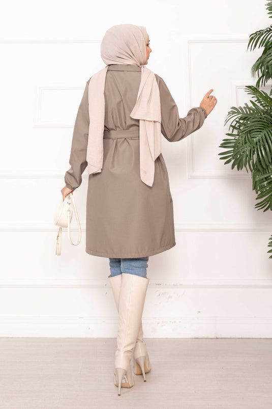 Trench-coat décontracté à double boutonnage et ceinture en vison