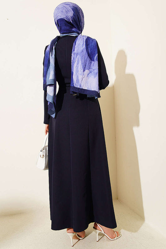 Lang vest met overslagkraag en ceintuur, donkerblauw