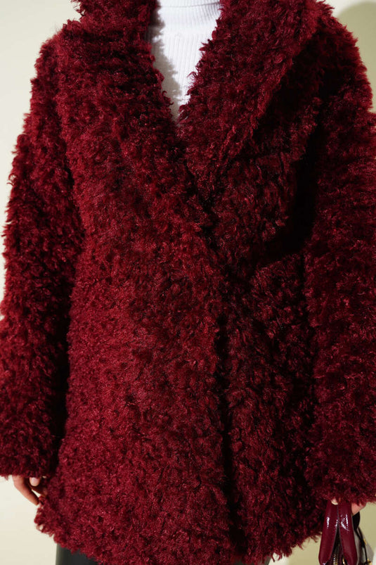 Double-breasted lambskin coat, burgundy.
