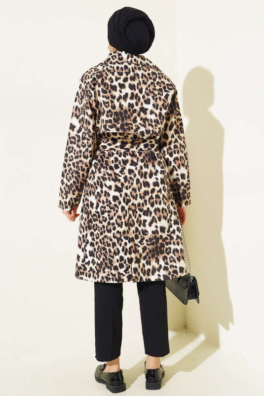 مزدوجة الصدر طوق ليوبارد نمط خندق معطف ليوبارد