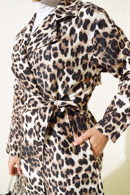 مزدوجة الصدر طوق ليوبارد نمط خندق معطف ليوبارد