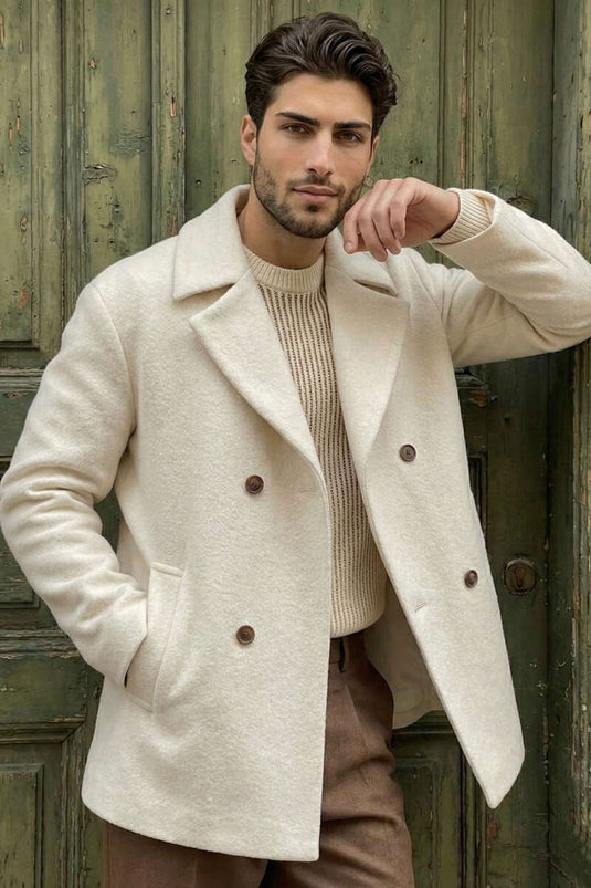 Überschlagkragen Oversize Kaschmir Herrenmantel Stein