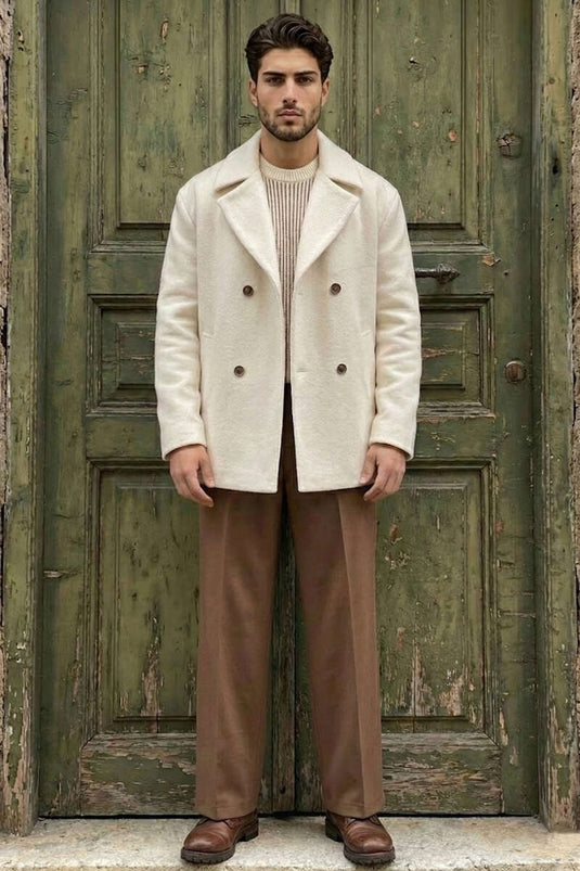 Manteau homme en drap à col croisé oversize couleur pierre