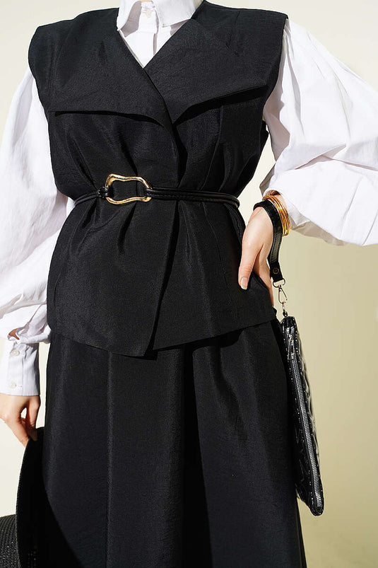Ensemble jupe avec gilet parachute à col croisé noir