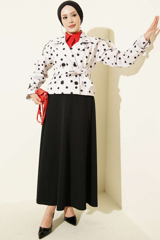 Korte Trenchcoat Met Overslagkraag En Polkadot Patroon Met Embellishments