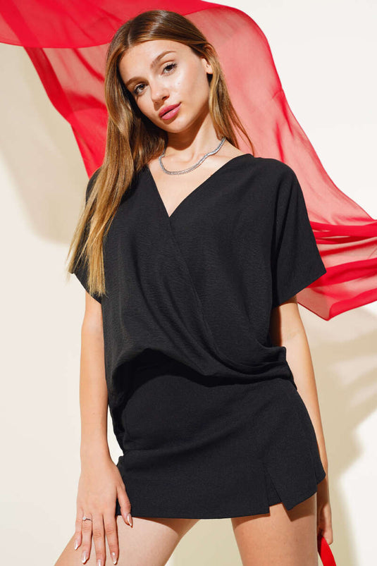 Chemisier décontracté noir à double boutonnage