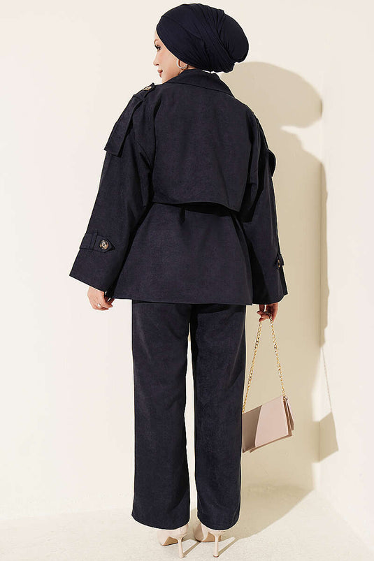 Ensemble De Veste En Daim À Col Croisé En Marine