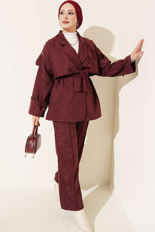 Ensemble De Veste En Daim À Col Croisé En Bordeaux