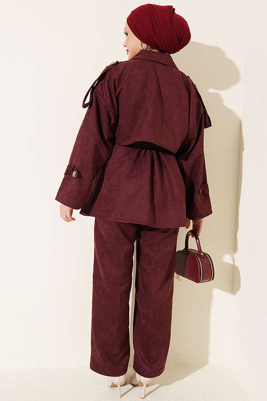 Ensemble De Veste En Daim À Col Croisé En Bordeaux
