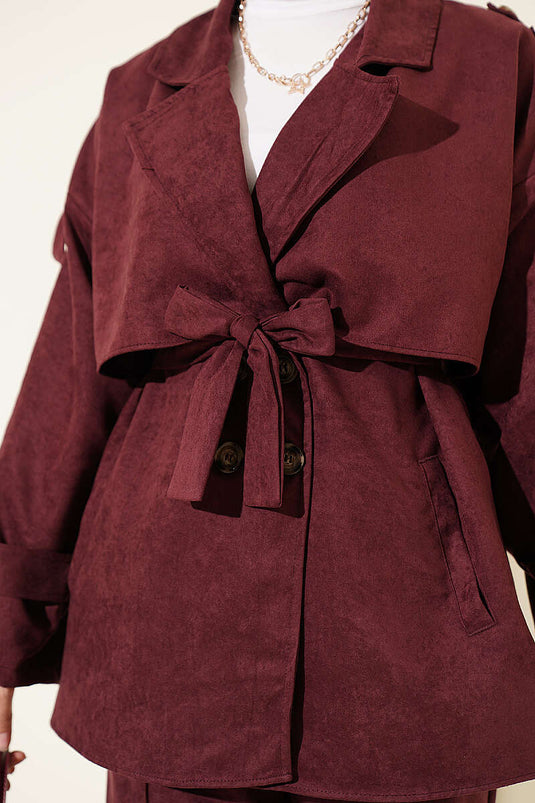 Ensemble De Veste En Daim À Col Croisé En Bordeaux