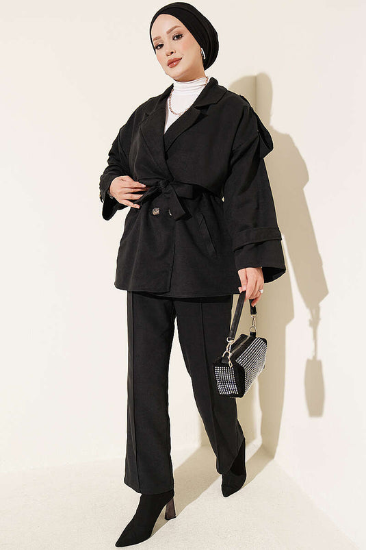 Ensemble De Veste En Daim À Col Croisé