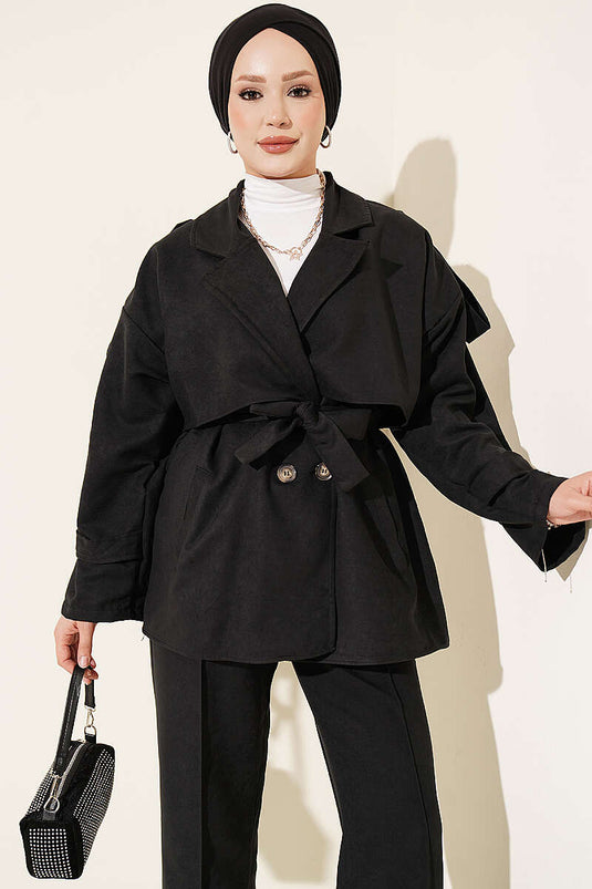 Ensemble De Veste En Daim À Col Croisé