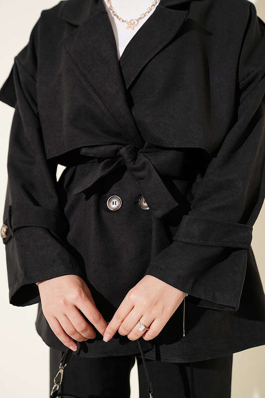 Ensemble De Veste En Daim À Col Croisé