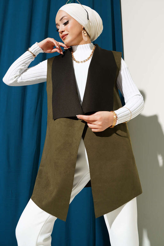 Gilet croisé en daim kaki