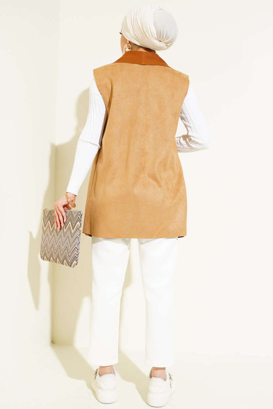 Zweireihige Wildlederweste Latte