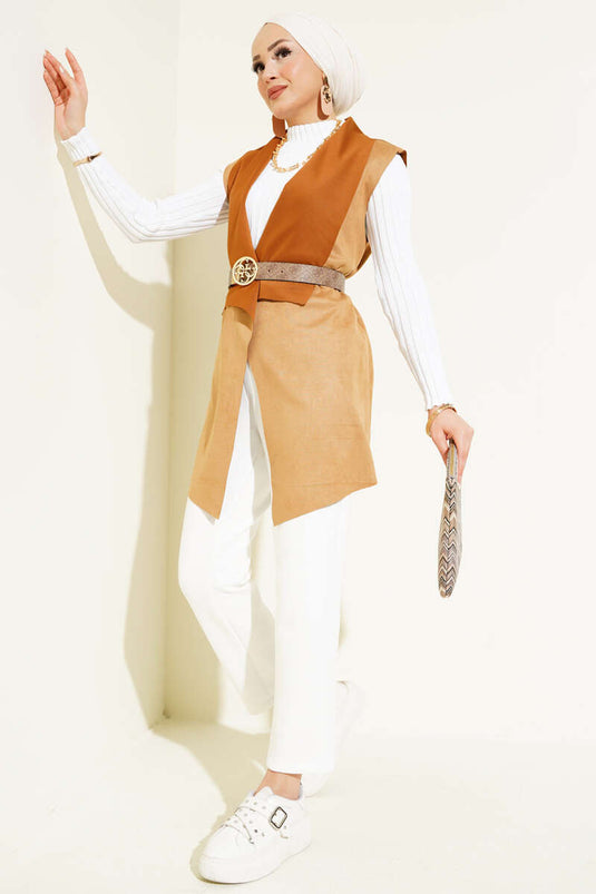 Zweireihige Wildlederweste Latte