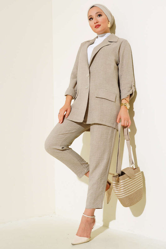 Costume Triple Col Croisé Vison