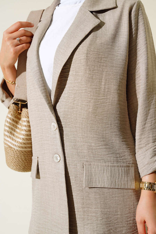 Crossover Collar Three-Piece Suit Beige
