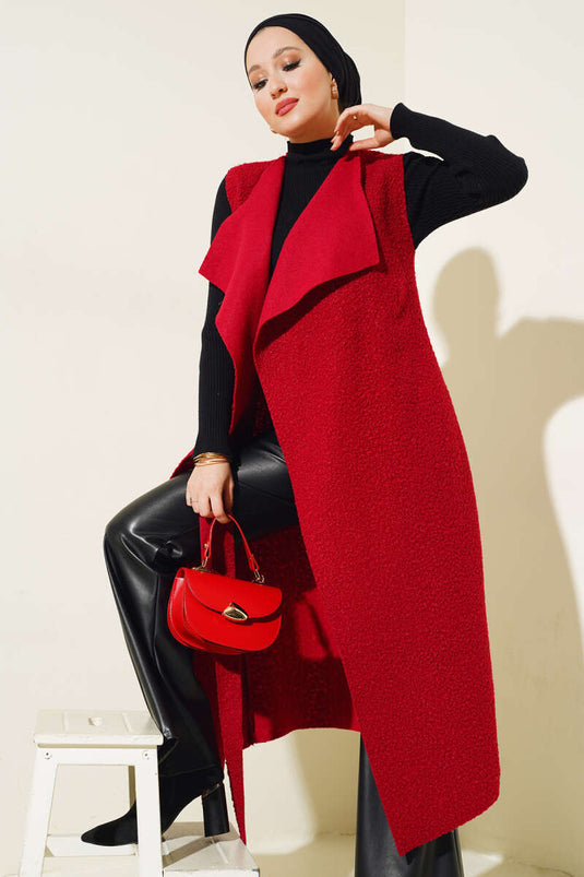 Dubbelrijs lang bouclé vest bordeauxrood