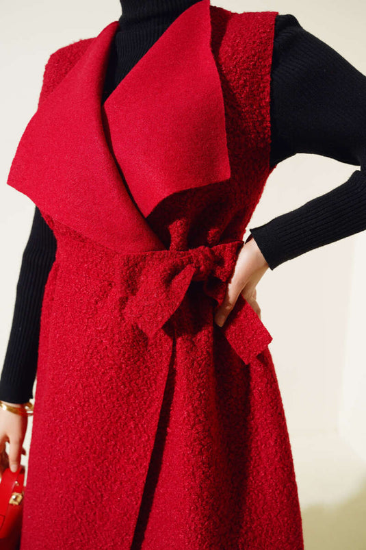 Dubbelrijs lang bouclé vest bordeauxrood