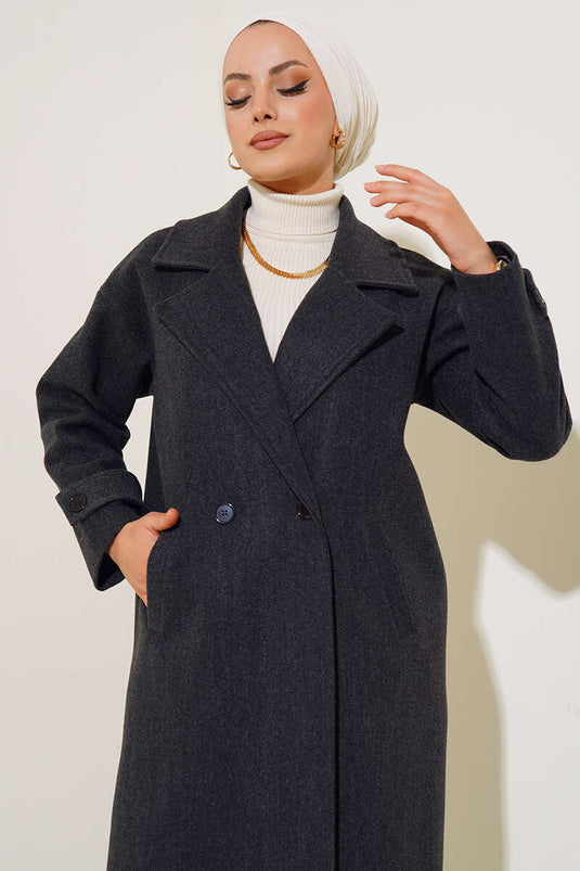 Manteau long croisé en cachemire anthracite