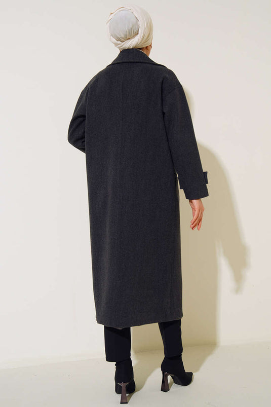 Manteau long croisé en cachemire anthracite