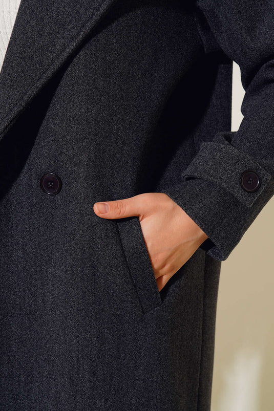 Manteau long croisé en cachemire anthracite