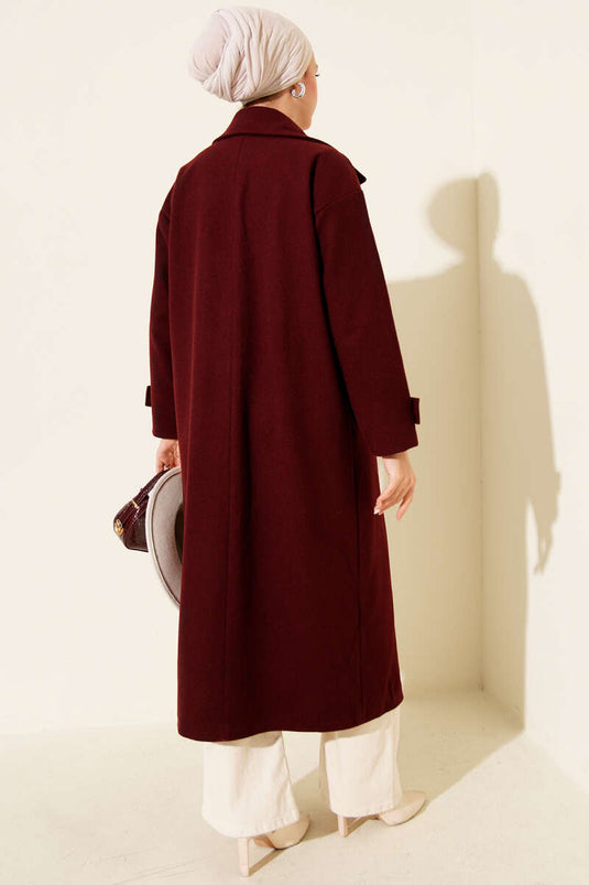 Double-breasted Long Cashmere Coat Burgundy