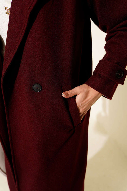 Cappotto lungo doppiopetto in cashmere bordeaux