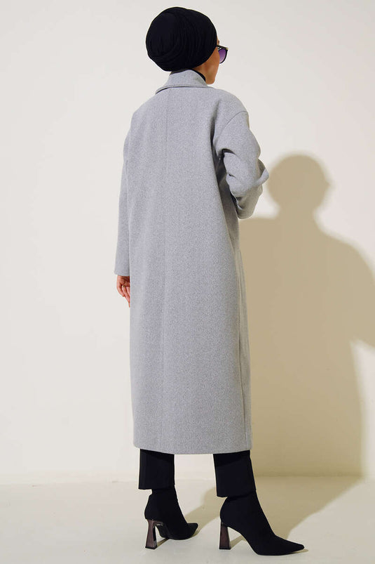Manteau long croisé en cachemire gris