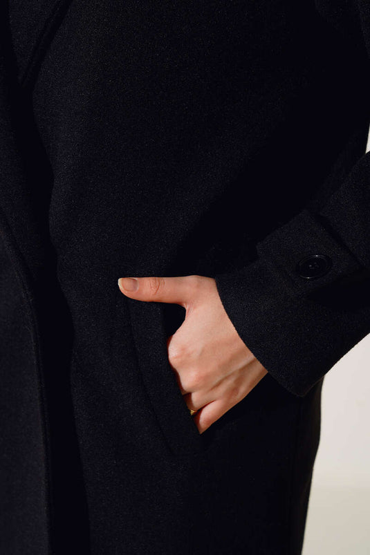 Double Breasted Long Cashmere Coat Black
