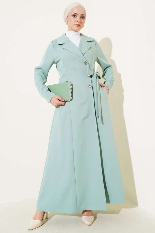 Kruvaze Yaka Yan Bağlamalı Kap Mint