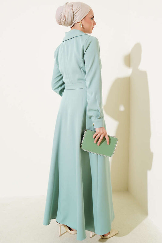 Kruvaze Yaka Yan Bağlamalı Kap Mint