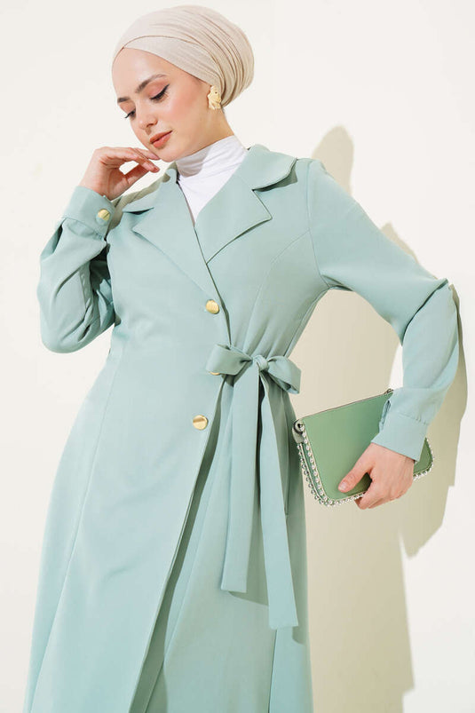 Kruvaze Yaka Yan Bağlamalı Kap Mint