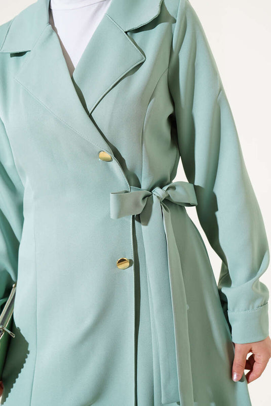 Kruvaze Yaka Yan Bağlamalı Kap Mint