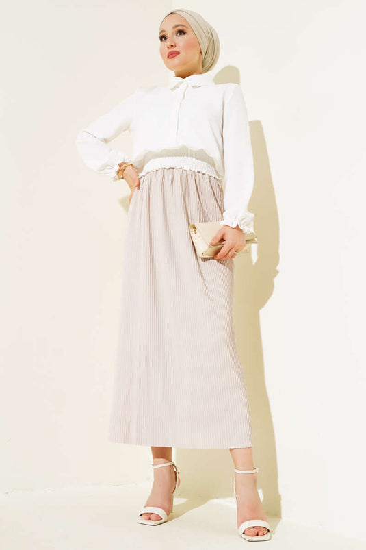 Stof Plisseret blyantnederdel Beige