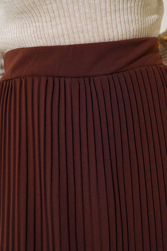 Pleated Fabric Pencil Skirt Brown